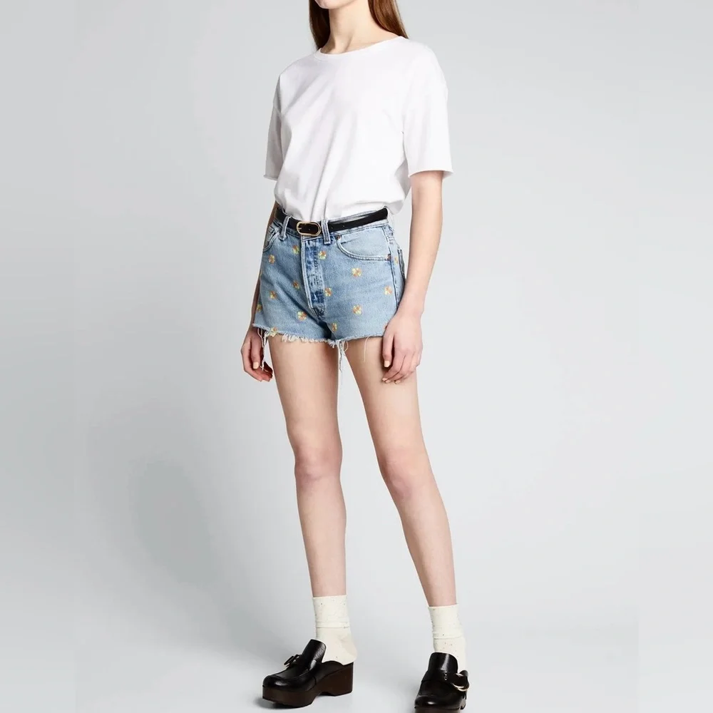 RE/DONE Levi’s The Short NEW Size 28 Floral Indigo Embroidered Jean Shorts